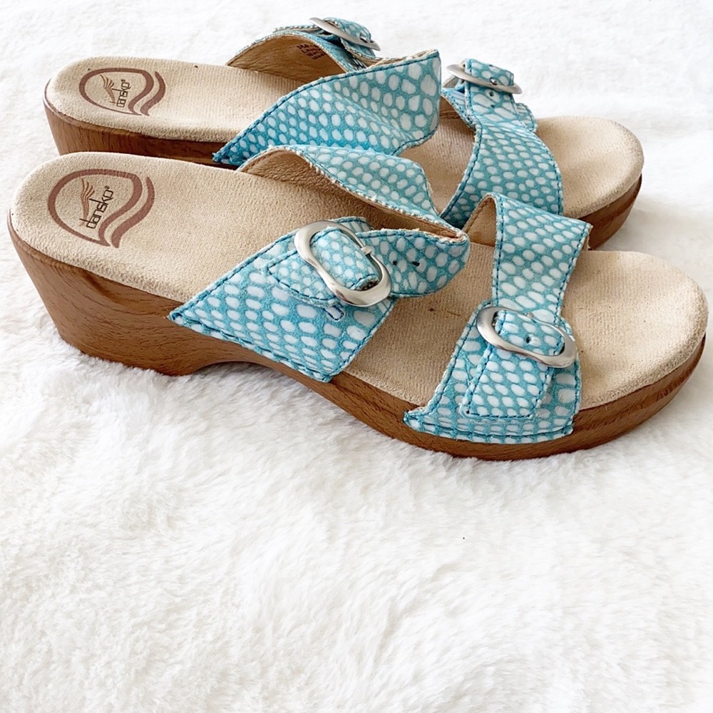 Dansko Blue and White Women's Sandals - Picture 2 of 11